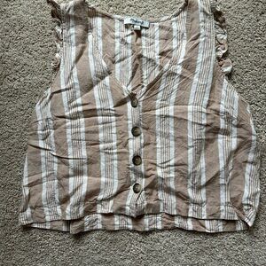 Madewell Tan and White Striped Sleeveless Blouse